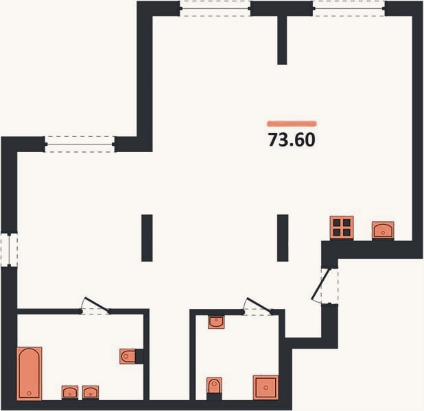 Планировка: 2-к, 73,6 м²