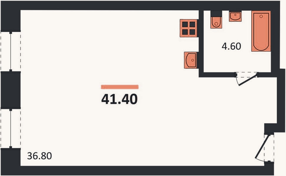 Планировка: Студия, 41,4 м²