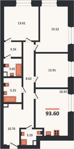 Планировка: 3-к, 93,6 м²