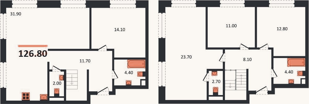 Планировка: 4+ к, 126,8 м²