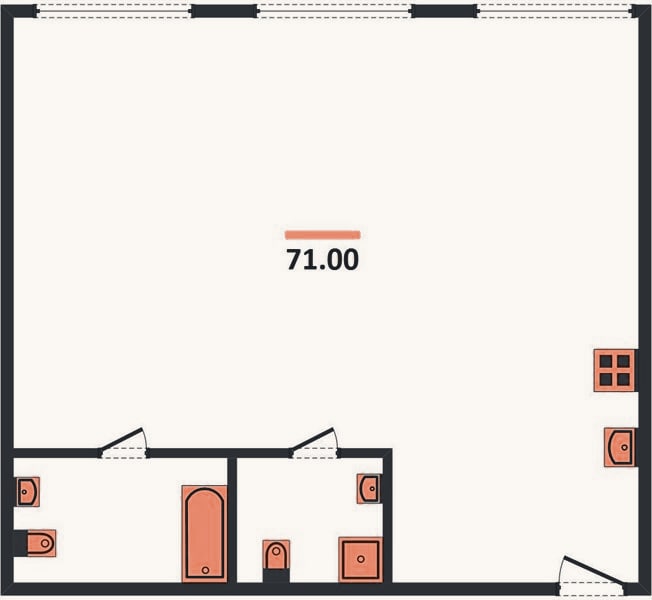 Планировка: 2-к, 71 м²
