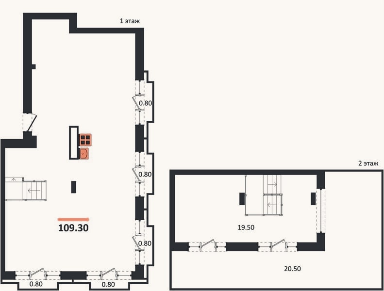 Планировка: 2-к, 109,3 м²