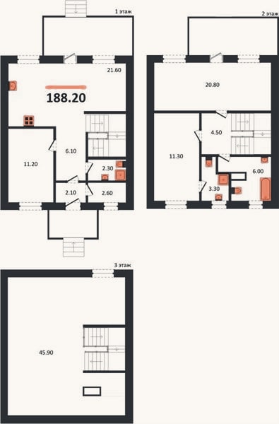 Планировка: 3-к, 188,2 м²