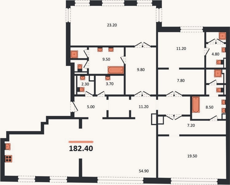 Планировка: 3-к, 182,4 м²