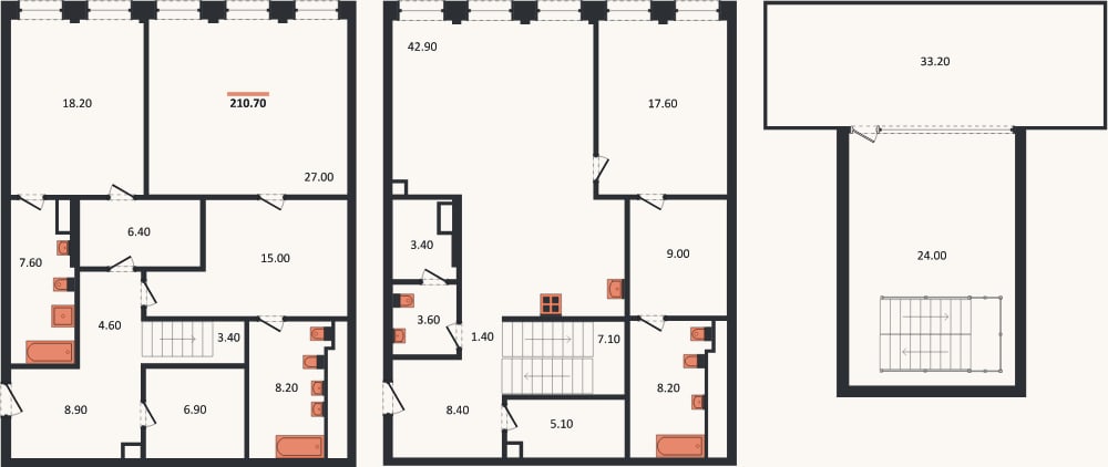 Планировка: 3-к, 211,4 м²