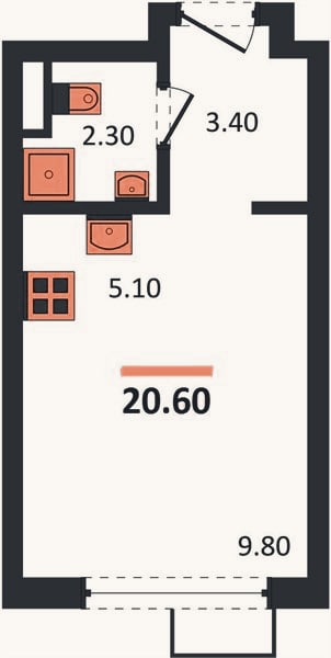 Планировка: Студия, 20,6 м²