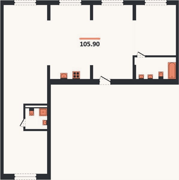 Планировка: 3-к, 105,9 м²