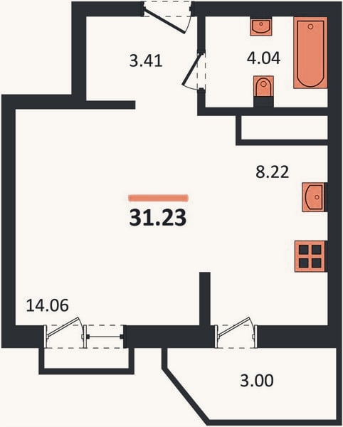 Планировка: Студия, 31,2 м²