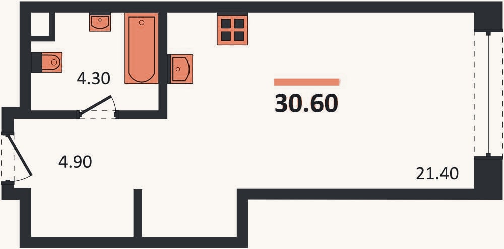 Планировка: Студия, 30,6 м²
