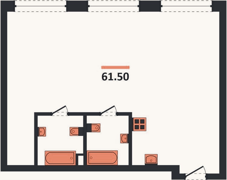 Планировка: 2-к, 61,5 м²