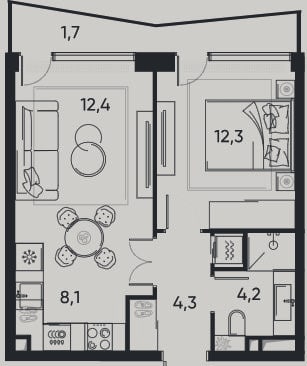 Планировка: 2-к, 42 м²