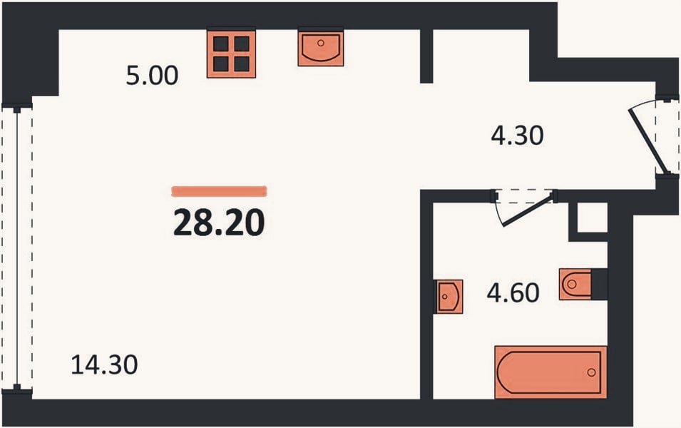 Планировка: Студия, 28,2 м²