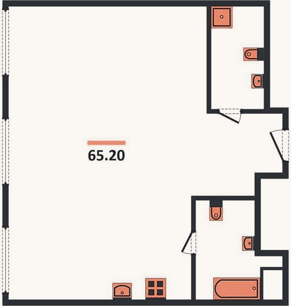 Планировка: 2-к, 65,2 м²
