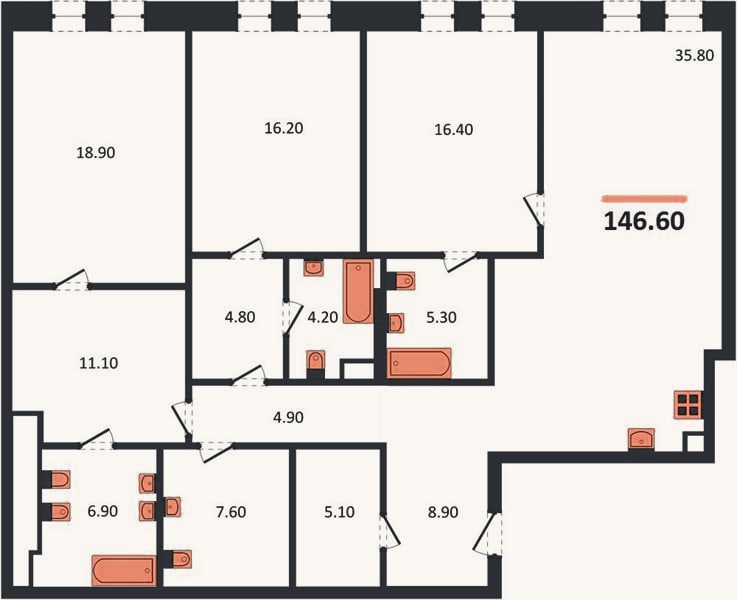 Планировка: 3-к, 146,6 м²