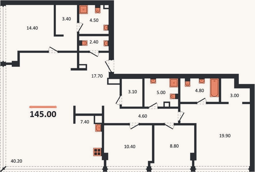 Планировка: 4+ к, 145 м²