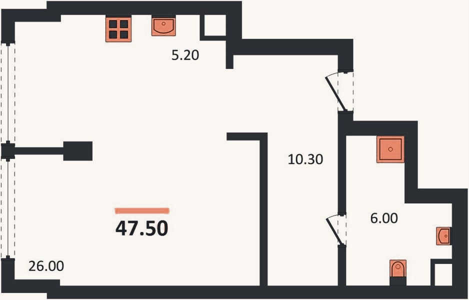 Планировка: Студия, 47,5 м²