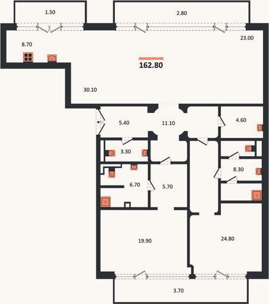 Планировка: 2-к, 162,8 м²
