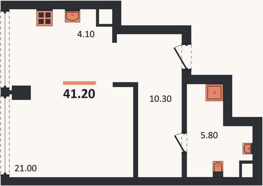 Планировка: Студия, 41,2 м²