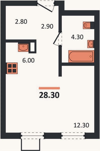 Планировка: Студия, 28,3 м²