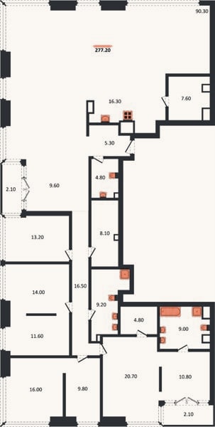 Планировка: 4+ к, 283,3 м²