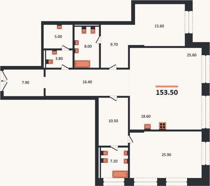 Планировка: 2-к, 154,1 м²