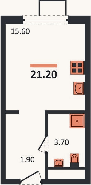 Планировка: Студия, 21,2 м²