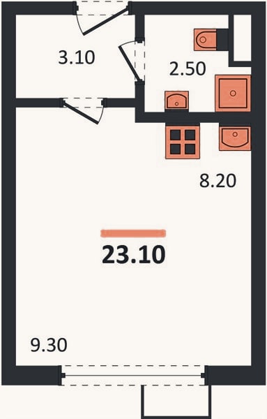 Планировка: Студия, 23,1 м²