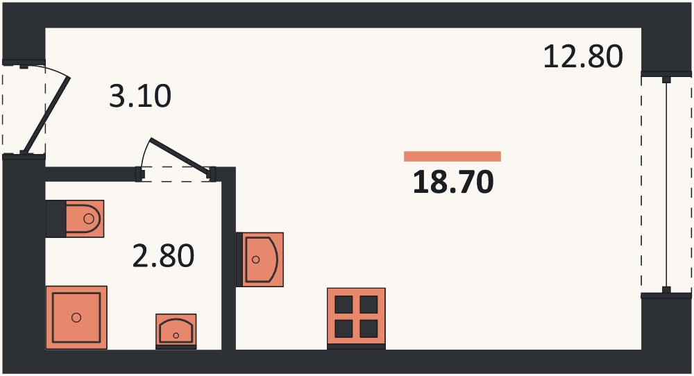 Планировка: Студия, 18,7 м²