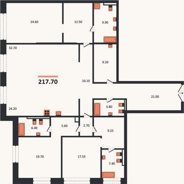 Планировка: 3-к, 219,9 м²