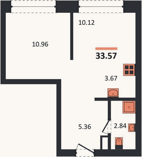 Планировка: Студия, 33,6 м²