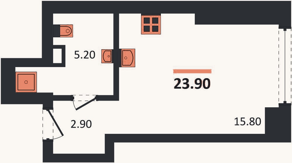 Планировка: Студия, 23,9 м²