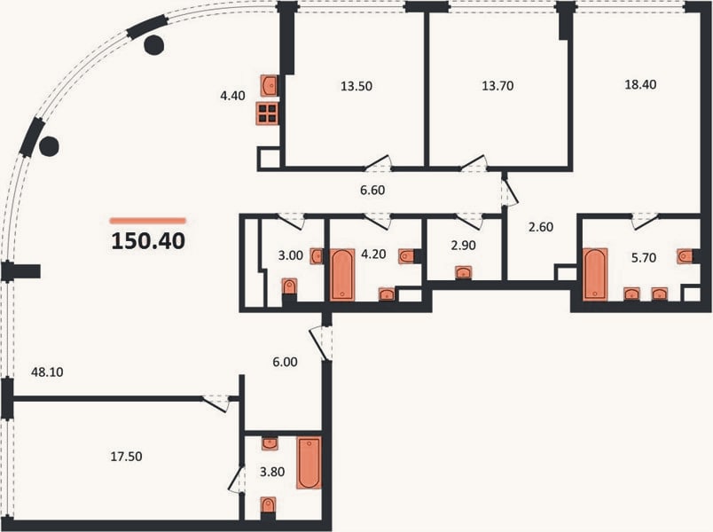 Планировка: 4+ к, 150,4 м²