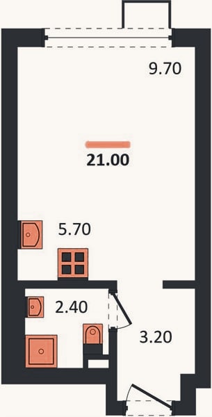 Планировка: Студия, 21 м²