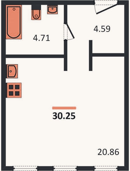 Планировка: Студия, 30,2 м²