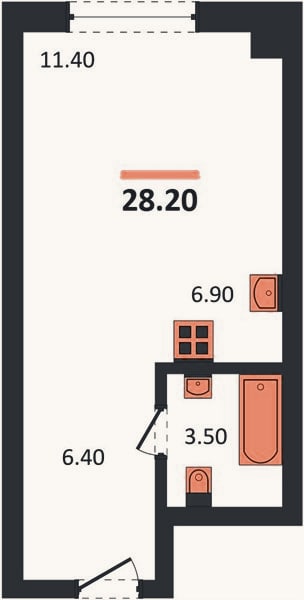 Планировка: Студия, 28,2 м²
