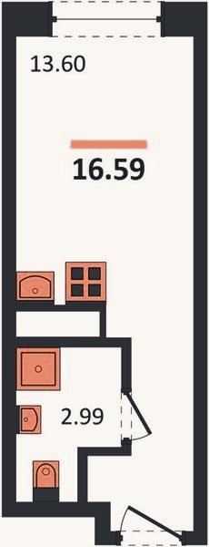 Планировка: Студия, 16,6 м²