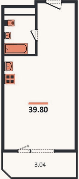 Планировка: 1-к, 39,8 м²