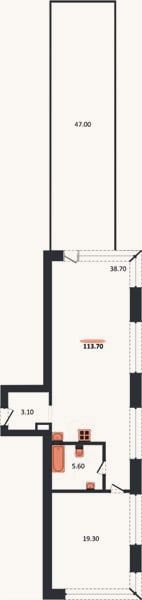Планировка: 1-к, 113,7 м²
