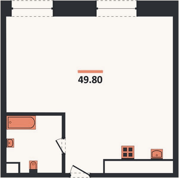 Планировка: 1-к, 49,8 м²