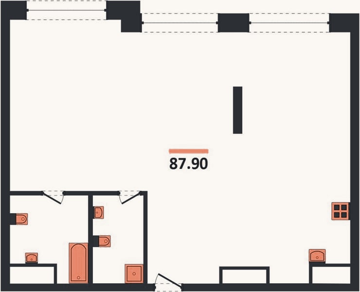 Планировка: 2-к, 87,9 м²