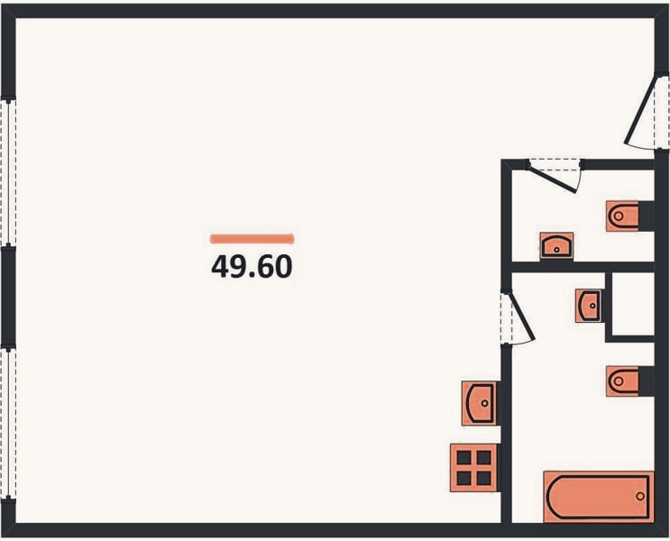 Планировка: 1-к, 49,6 м²