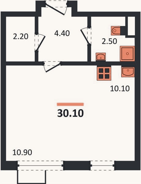 Планировка: Студия, 30,1 м²