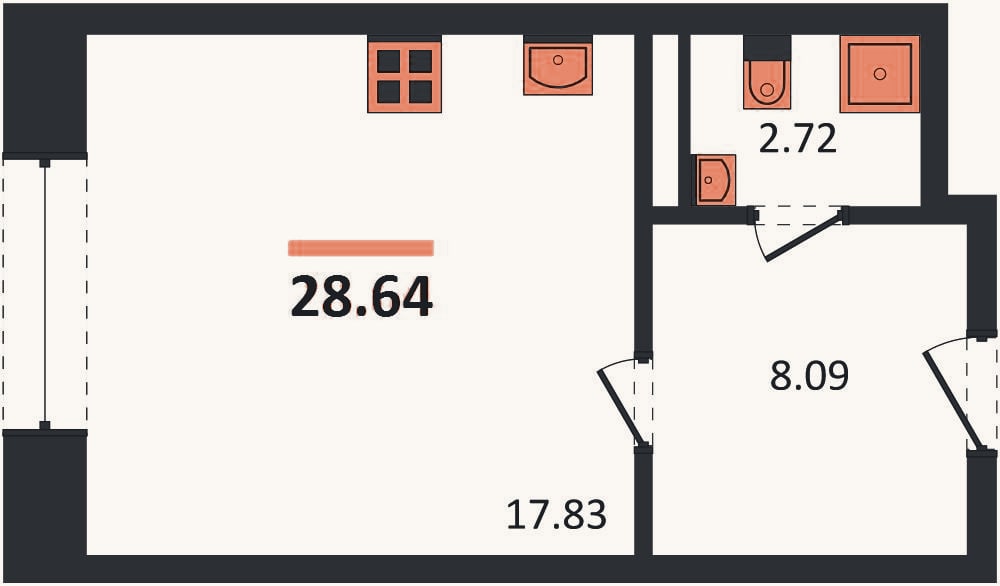 Планировка: Студия, 28,6 м²