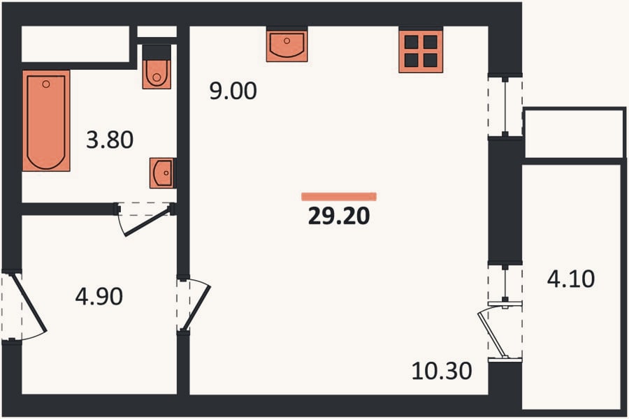 Планировка: Студия, 29,2 м²