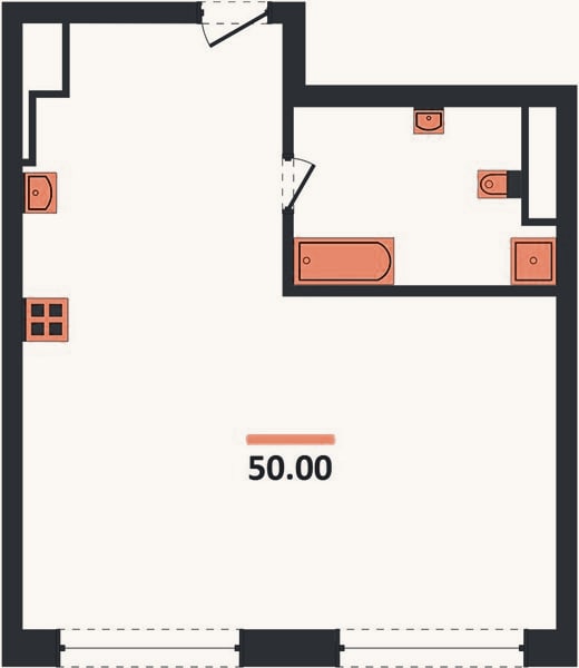 Планировка: 2-к, 50 м²