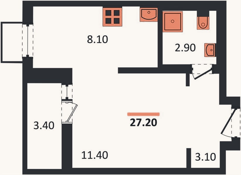 Планировка: Студия, 28,3 м²