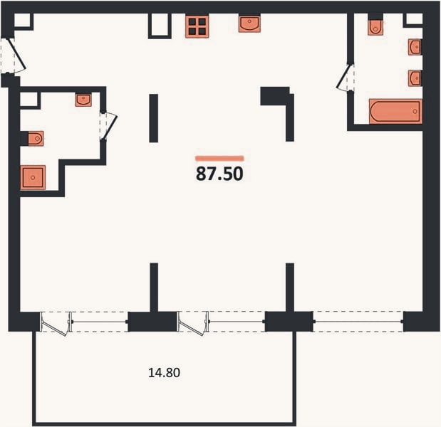 Планировка: 2-к, 87,5 м²