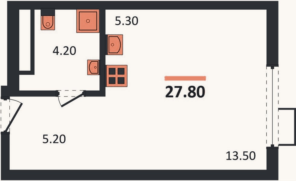 Планировка: Студия, 27,8 м²