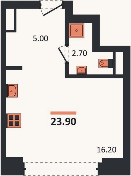 Планировка: Студия, 23,9 м²