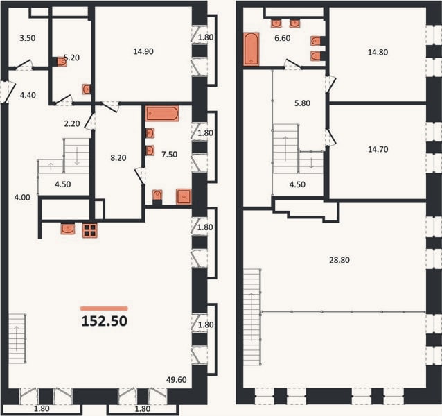 Планировка: 3-к, 152,5 м²